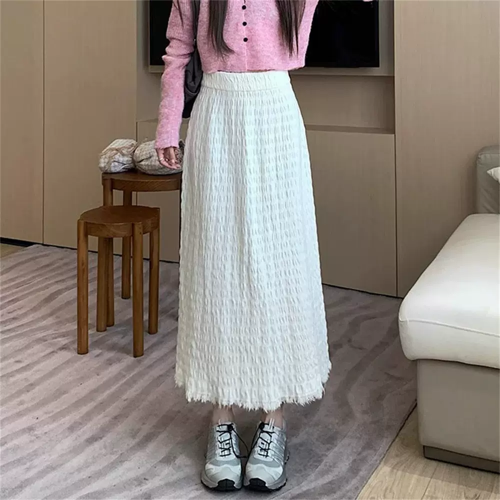 韩系流苏针织半身裙女秋冬新款高腰显瘦垂感气质休闲流苏中长裙子