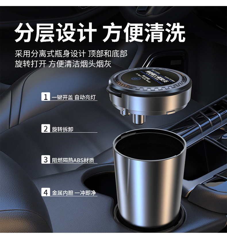 Car-Mounted Creative Multifunctional Ashtray with Stainless Steel Inner Liner, Cat-Shaped Flip Cover, Automatic Lighting, Sealed, Flame-Retardant, and Dust-Proof
