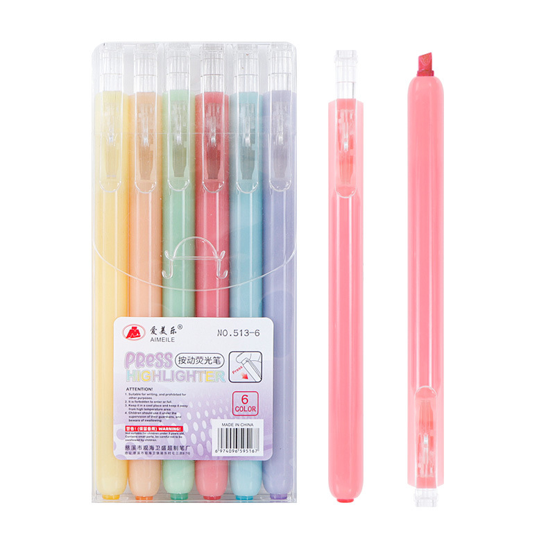 Presione el marcador de color de dibujos animados macaron mano cuenta dibujo cepillo resaltador de secado rápido Traje resaltador líquido recto