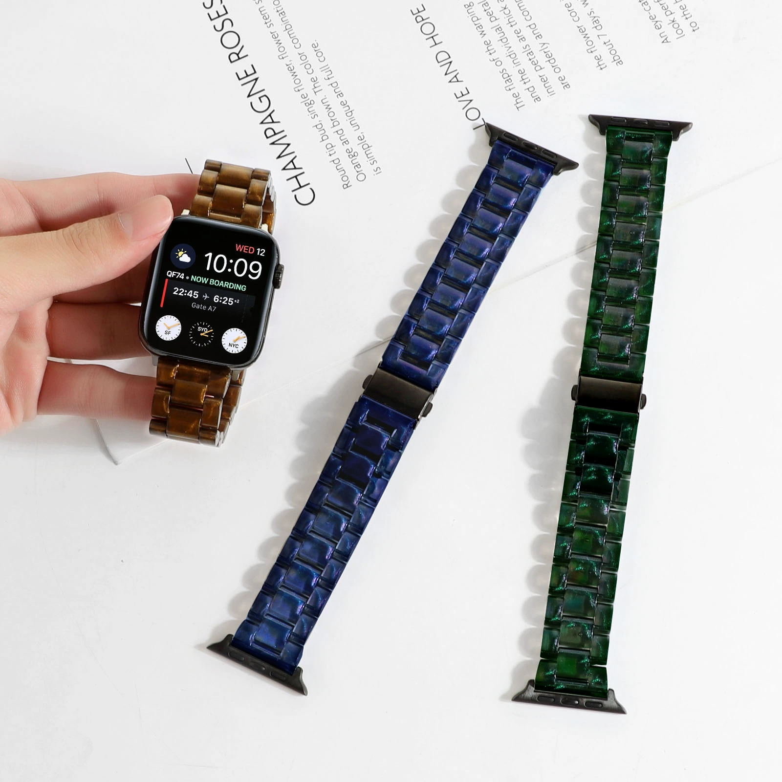 Новые фантазийные три растения подходят для Apple iWatch импортированный сверкающий порошок поликарбонат три часы
