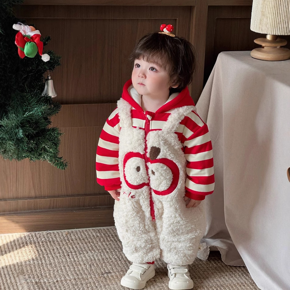 2025 nuevo producto ropa de invierno para bebés de una pieza tipo bebé 0-3 dibujos animados manzana Año nuevo año nuevo año nuevo peludo cálido gatear
