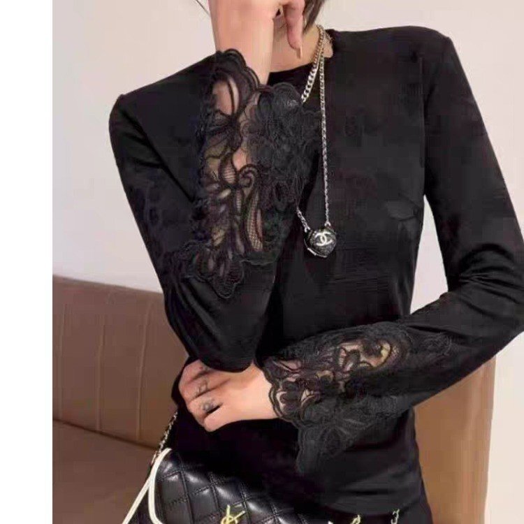 Dropshipping Trendy Lace Embroidered Cuffs 2026 Spring New Chinese Style Jacquard Base Shirt Top for Women Dropshipping Trendy Lace Embroidered Cuffs 2026 Spring New Chinese Style Jacquard Base Shirt Top for Women