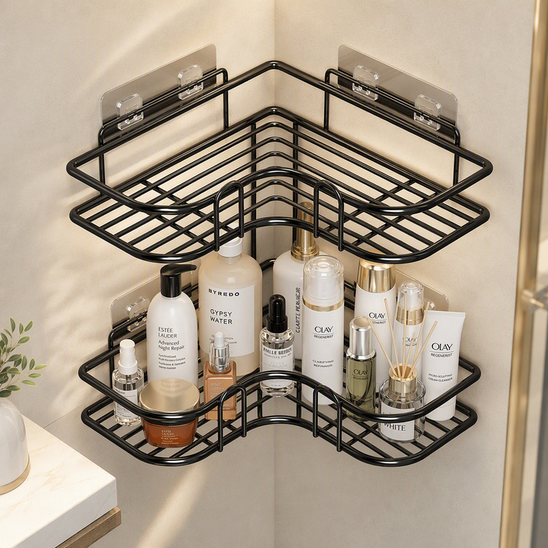 No-drill bathroom shelf, triangular wall-mounted shelf for the bathroom or toilet, multi-layer kitchen shelf for storage No-drill bathroom shelf, triangular wall-mounted shelf for the bathroom or toilet, multi-layer kitchen shelf for storage