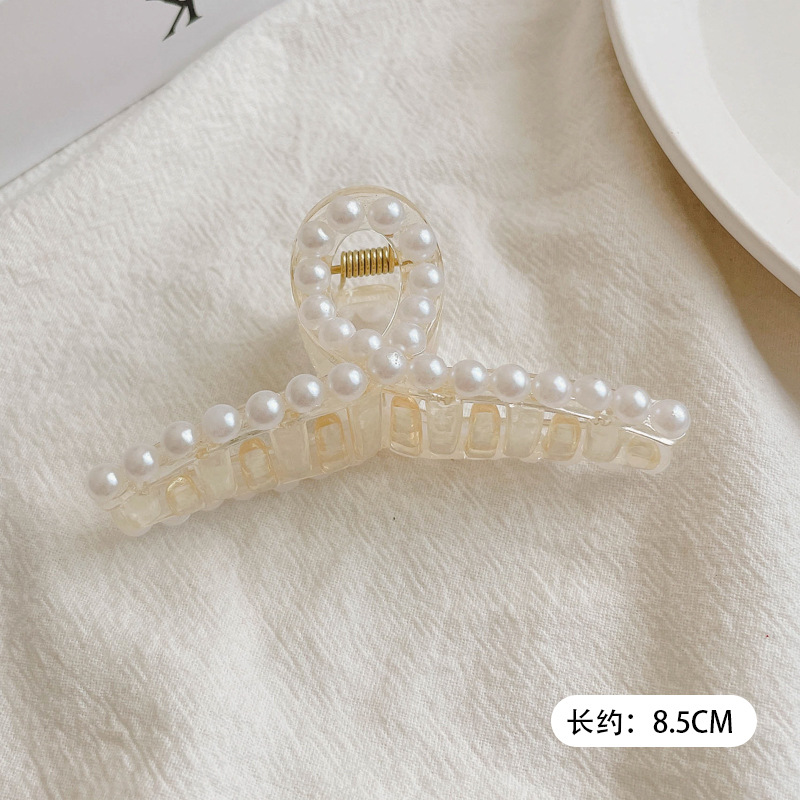 Pinza para el cabello con plato de perlas de invierno coreano para mujer, gran cantidad de cabello, clip para el cabello de tiburón, elegante temperamento, pinza para el cabello, tocado