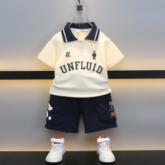 男童polo衫套裝2024新款洋氣寶寶痞帥春夏秋裝潮兒童酷帥炸街衣服