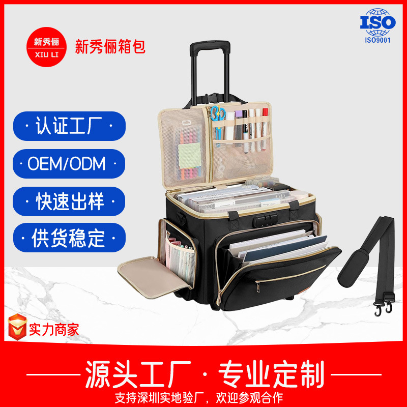 Rolling Teacher Bag with Accordion File Organizer Laptop Compartment Wheeled Teacher Trolley Bag