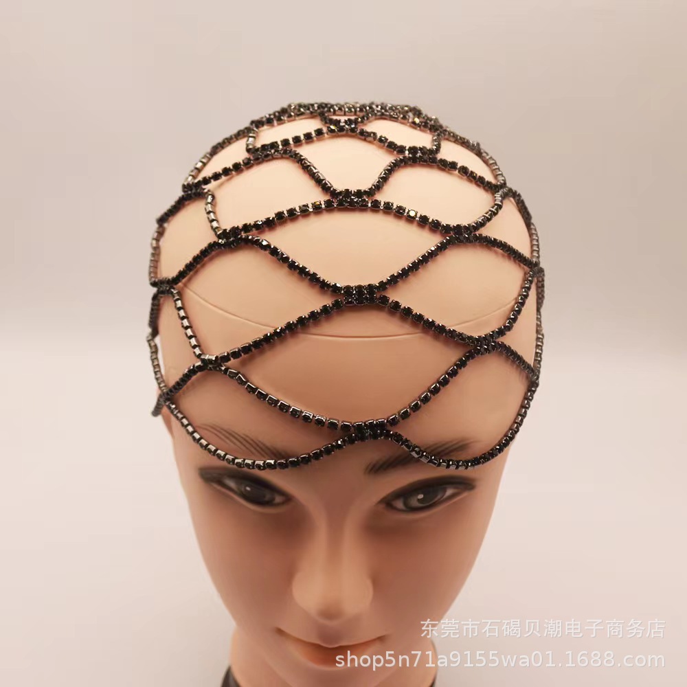 Accesorios de diamantes de imitación para bodas de novias transfronterizas europeas y americanas, tocado de malla con flecos, diadema, espectáculo de pasarela