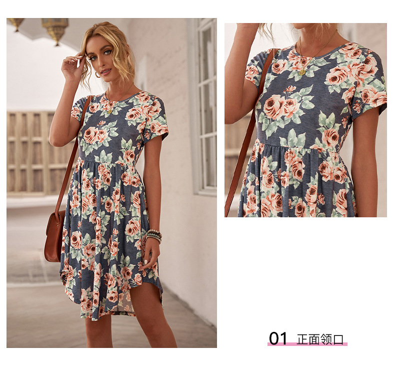 Printed Round Neck Irregular Hem Dress NSSI46801