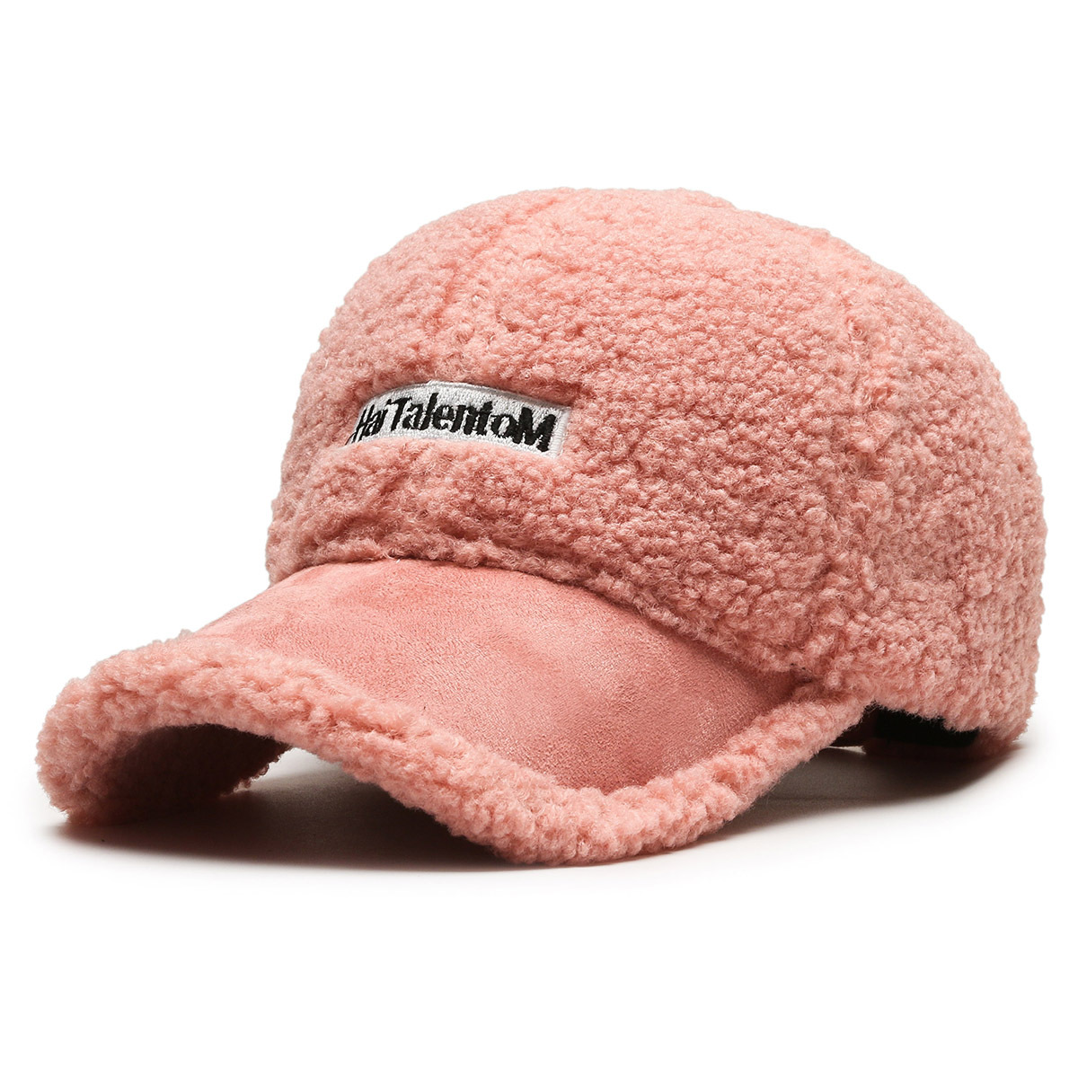 Otoño e Invierno moda todo fósforo color a juego de felpa caliente casquillo enarbolado celebridad de Internet mismo estilo coreano lana de cordero gorra de béisbol para las mujeres