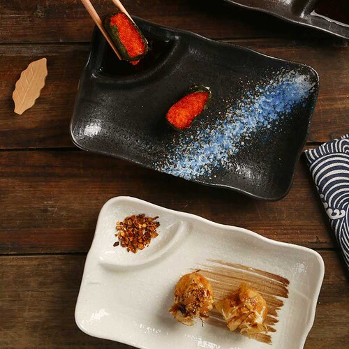 Cross-border ceramic divided plate with vinegar plate, snack dumpling plate, sushi dish plate, Japanese and Korean barbecue snack plate
