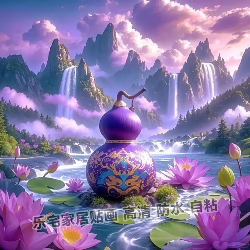 紫气东来墙贴自粘海报招财葫芦客厅入户玄关装饰走廊不干胶贴纸