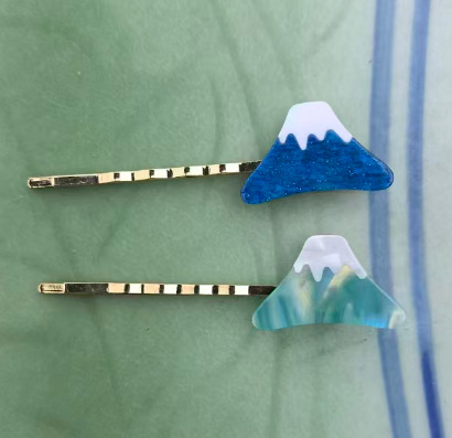 Fermaglio a pinza Fuji in acetato blu minimalista in stile giapponese, elegante accessorio per capelli per ragazze, adatto per code di cavallo e_voghion.com