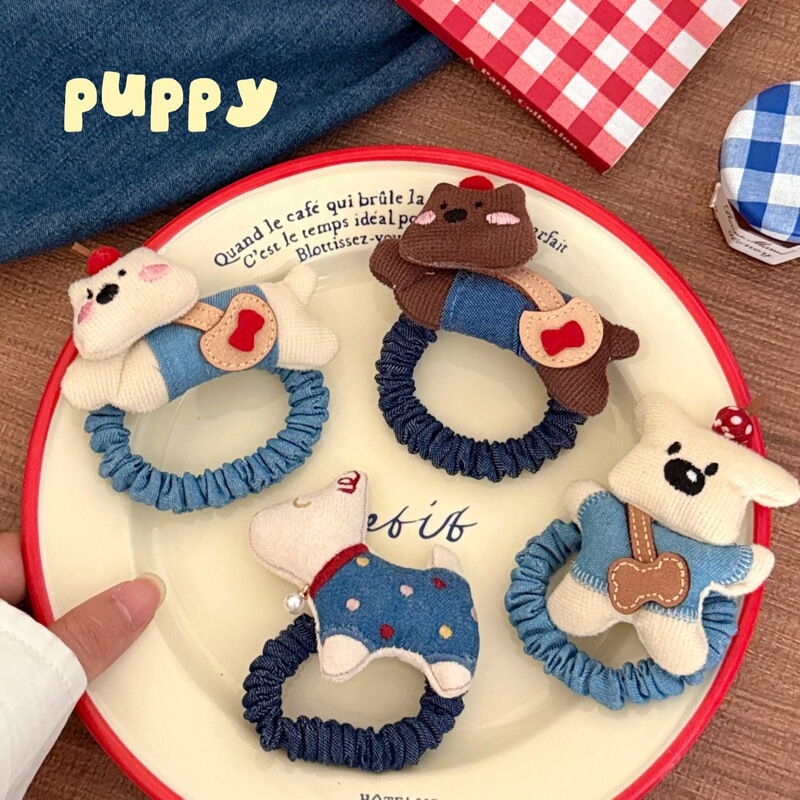 新しいかわいい子犬デニムヘアロープ女の子多用途装飾帽子学生ポニーテールヘアネクタイヘアアクセサリー卸売|undefined