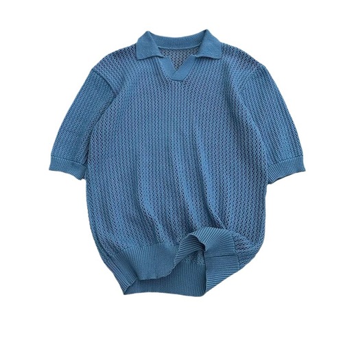 Men's Summer American Street Style Solid Color Knit Short Sleeve 2025 Model Lightweight Mature Casual Stand Collar Half Sleeve Polo Shirt