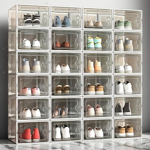 Plastic shoe box, transparent shoe rack, household shoe cabinet, dustproof dormitory storage, foldable shoe box, wholesale basketball shoe box