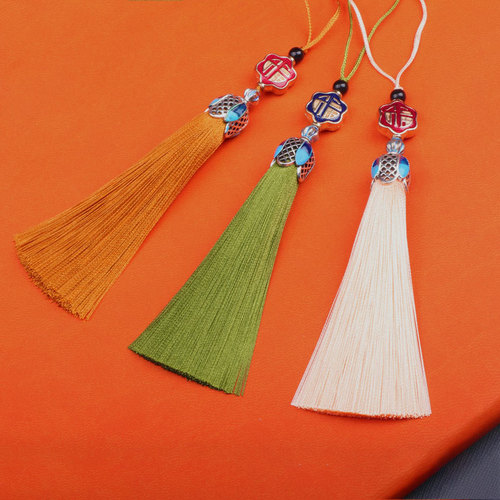 Cloisonné tassel tassel metal enamel hanging tassel blue hat bookmark mobile phone case small tassel pendant wholesale