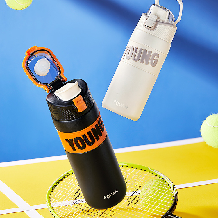 Fuquan Moke Thermos Cup for Girls, New Style, Simple Student High-Looking Straw Cup, Large Capacity Water Cup, Sports Portable