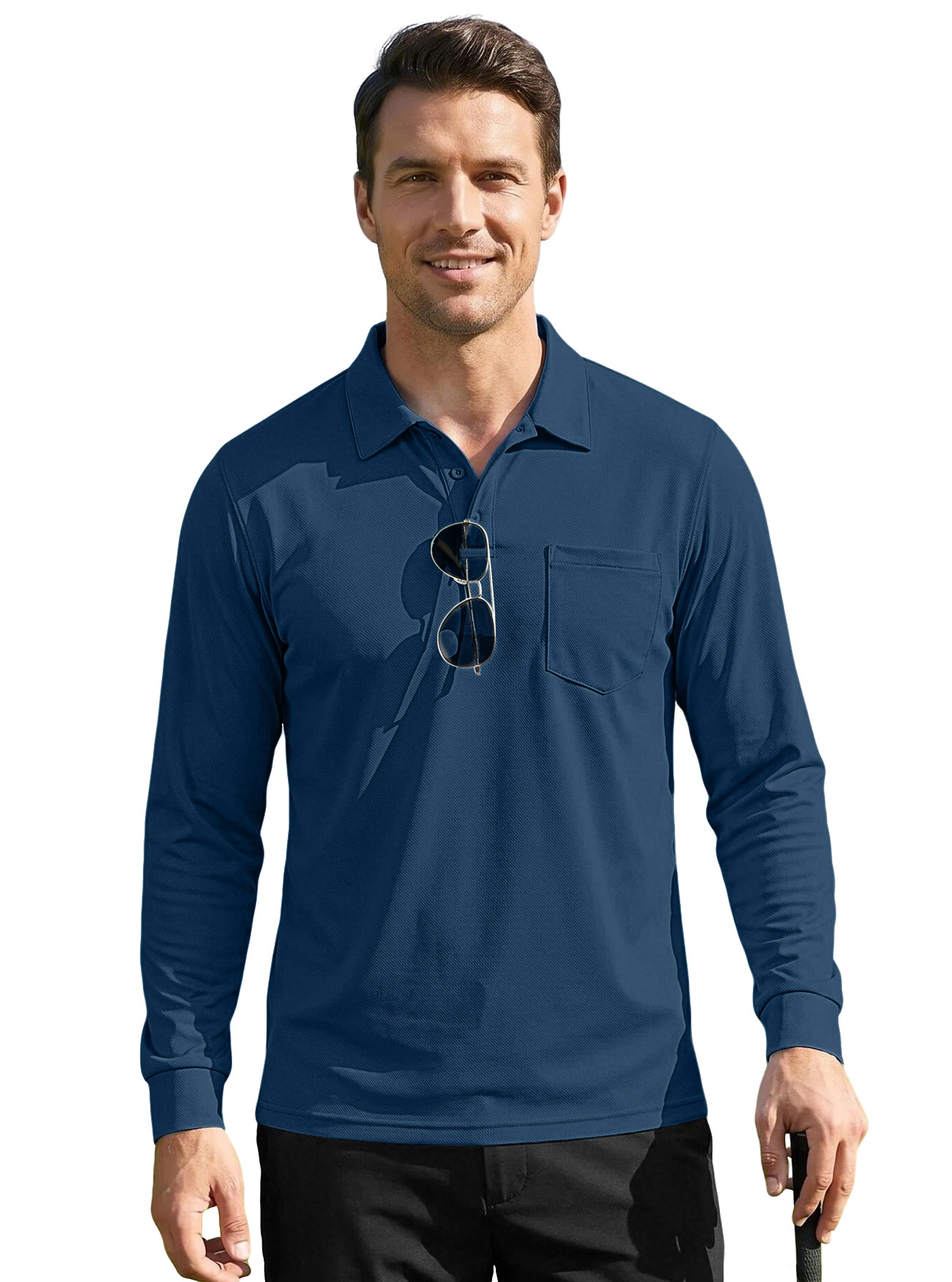 Europa y los Estados Unidos TK otoño color sólido secado rápido con solapa táctica al aire libre ojo de pájaro manga corta camiseta polo Amazon camiseta de manga larga para hombres