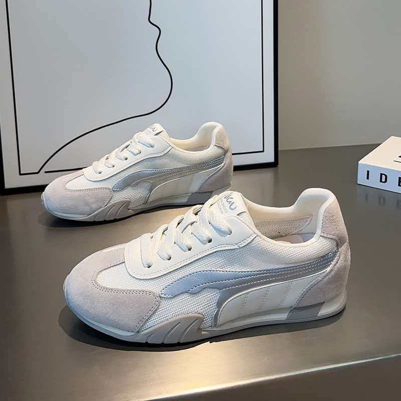 6cm Summer New Style Genuine Leather Dad Shoes for Women, Thick-Soled, Breathable Mesh Casual Sneakers, White Shoes