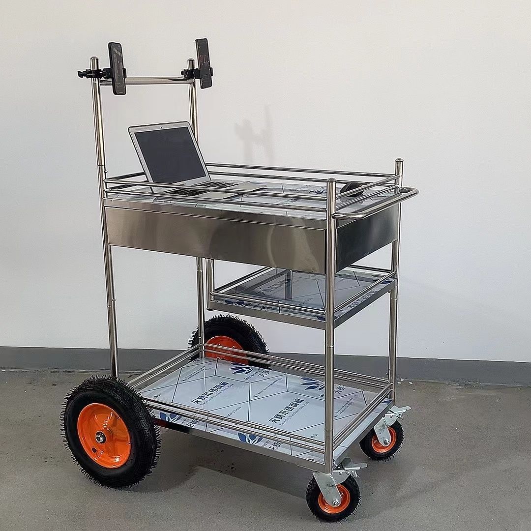 大小轮不锈钢直播移动小推车网红户外可拆卸带轮置物架工具摆摊车