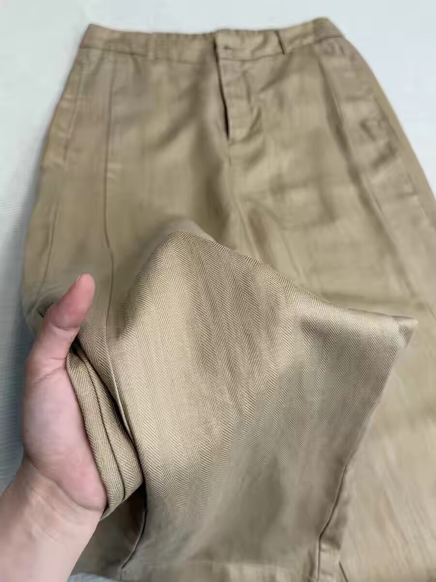 Quần tây nữ ống đứng cạp cao kaki mùa hè — màu kaki