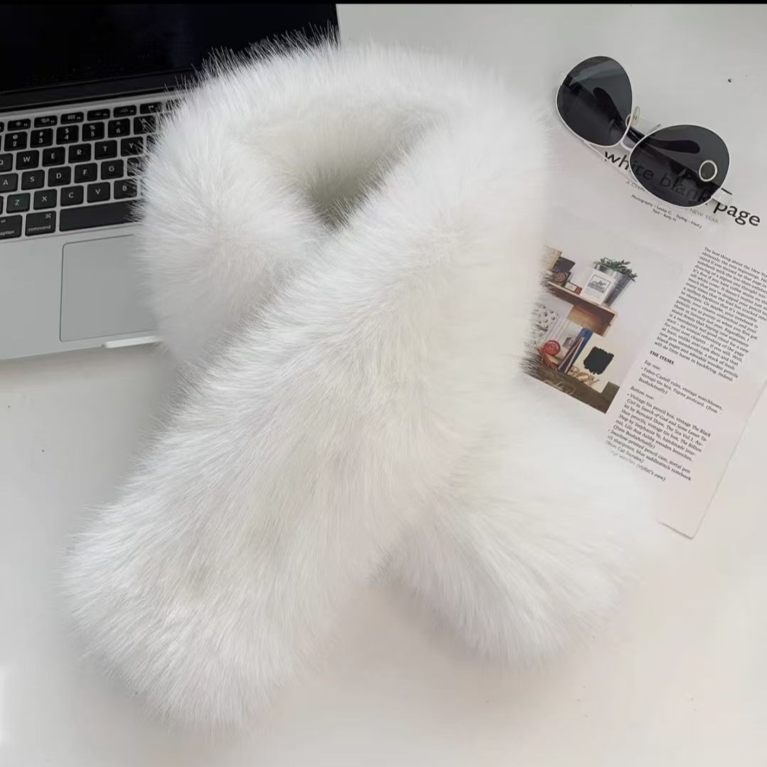 Bufanda Cruzada de Piel Sintética de Zorro de Peluche Térmica y Cortavientos para Invierno