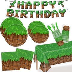 ピクセルテーマ子供パーティー食器 Minecraft マイニングゲームブロックゲーム装飾紙皿ティッシュセット