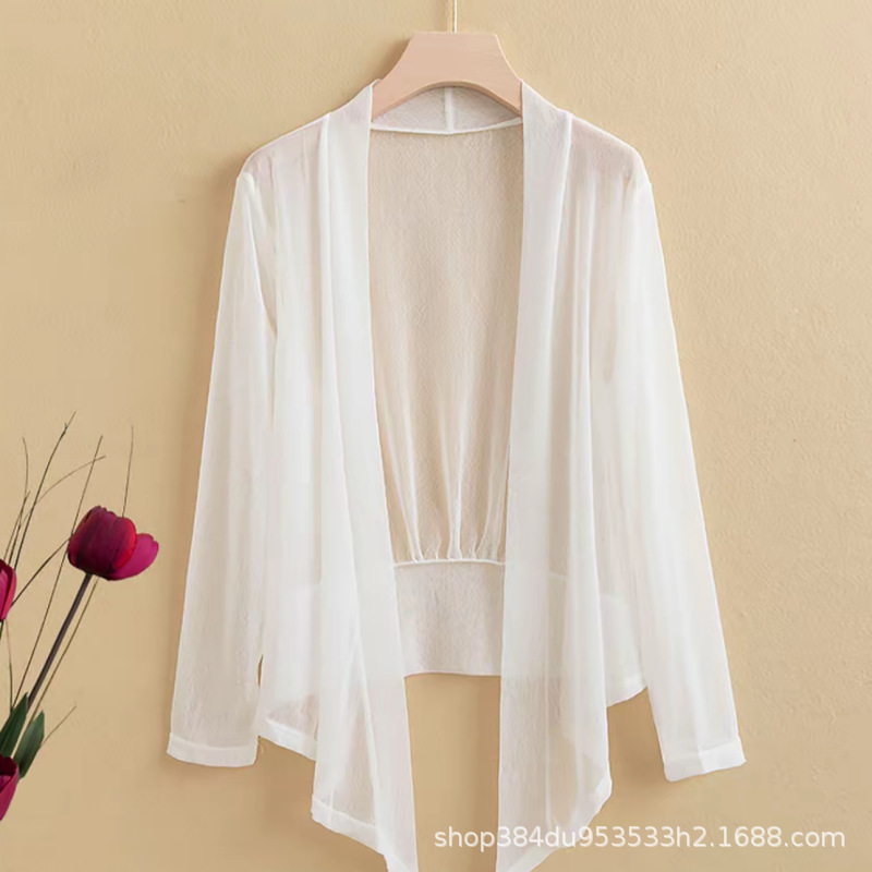 Summer mesh solid color sun protection cardigan for women, thin style, paired with a chic skirt, elegant short jacket, long sleeves