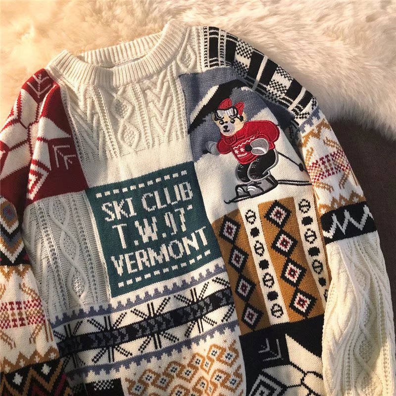 Herrenbekleidung Weihnachtspullover-Outfits Bären-Jacquard-Innen- und Oberbekleidung trendige Markenpullover_voghion.com