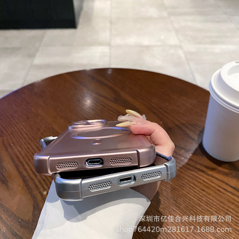 iPhone16 四隅エアバッグ落下防止携帯電話ケース XR メタルペイント磁気吸引 Apple 15 クロスボーダー保護カバー 11 に適しています。|undefined