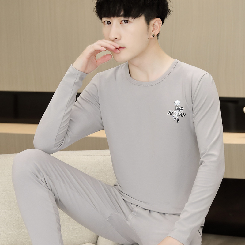 Autumn and Winter New Thermal Underwear Men's Autumn Clothes and Pants Thin Lycra Cotton Antibacterial Cotton Sweater suit Cotton
