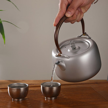 中式纯钛手提烧水钛壶大容量家用泡茶3件套旅行便携户外茶具套装