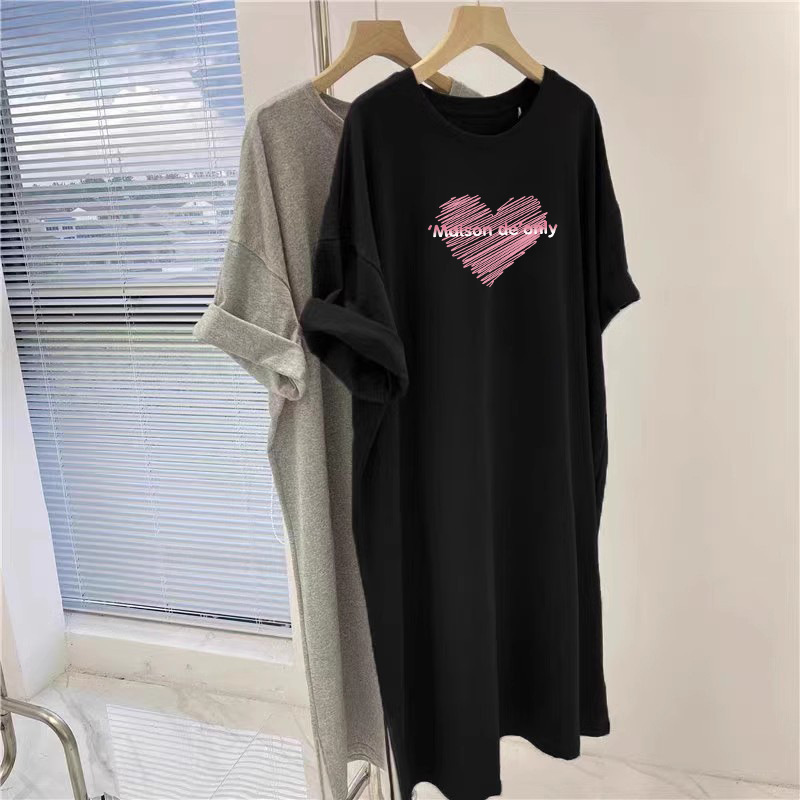 Cross-border Foreign Trade Lasting Over-the-Knee T-shirt Skirt Temperament Loose Slimming Printed Casual Short-sleeved T-shirt dress Summer