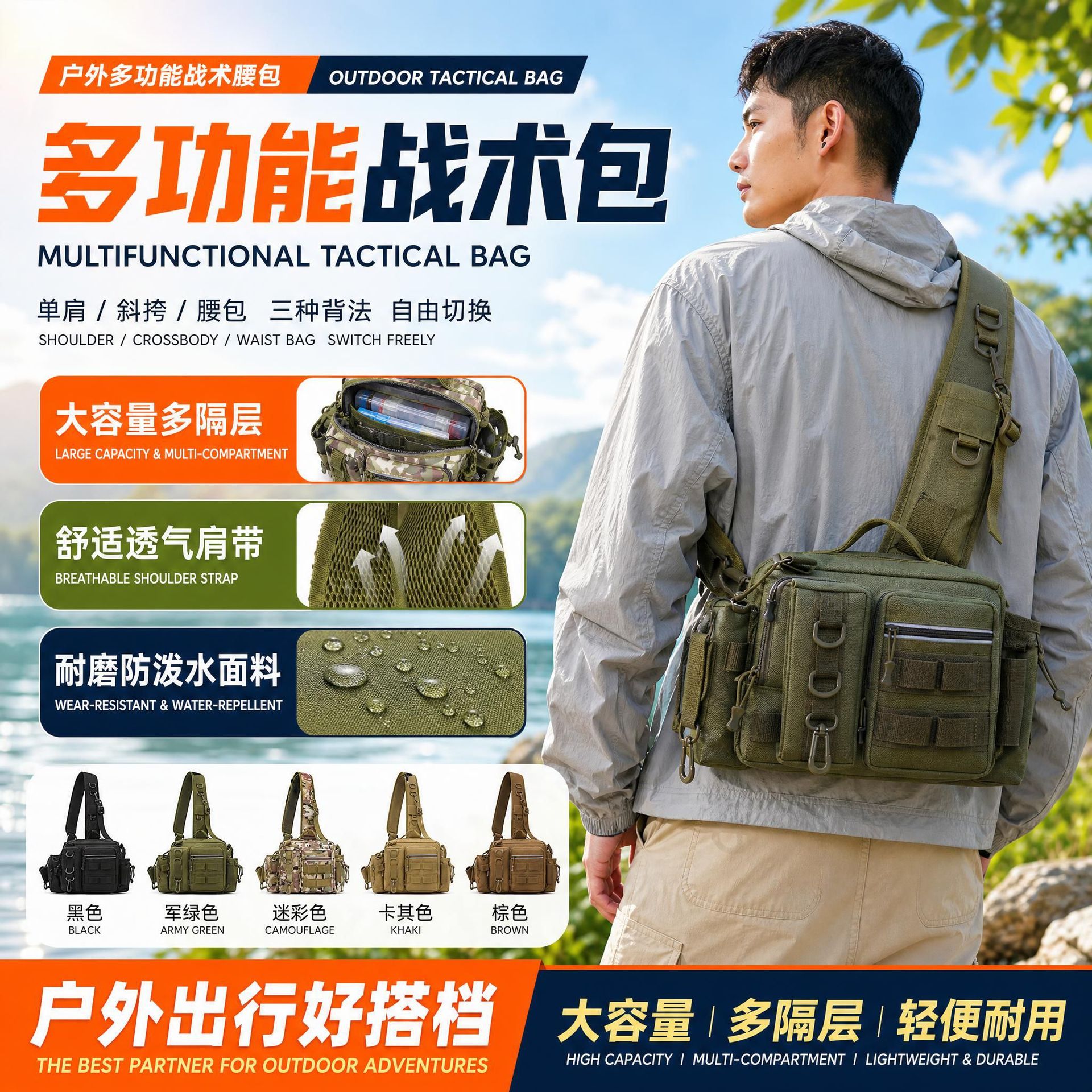 Transfronterizo de pesca bolsas luya bolsas multifuncionales bolsas de hombro bolsas de pecho tácticas camufladas bolsas de viaje de bicicleta al aire libre