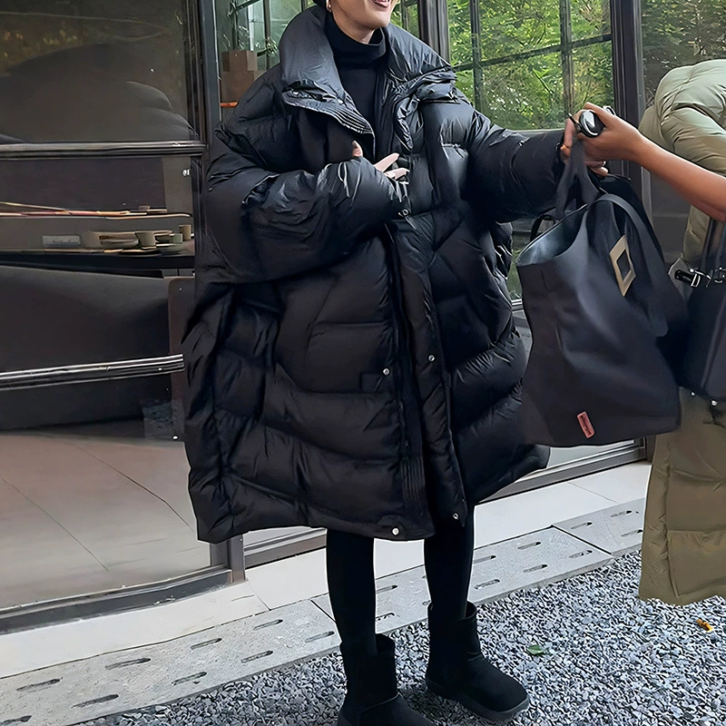 Зимний пуховик, пальто-тренч, европейский стиль, oversize, максимальная длина