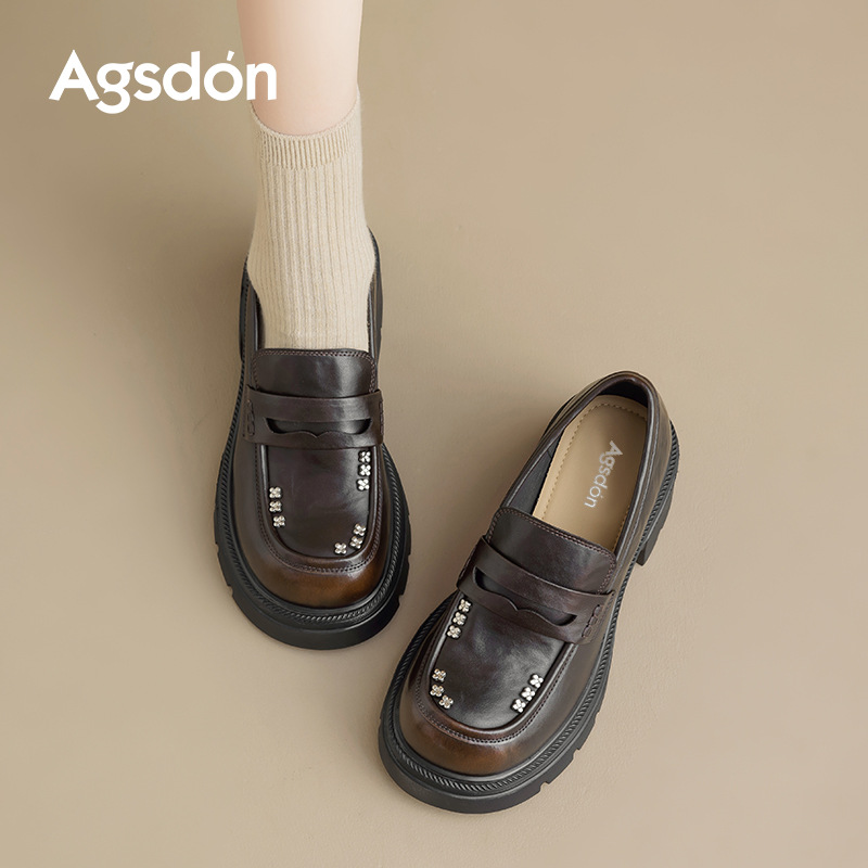 Zapatos de Lefour de suela gruesa para mujeres 2025 nuevo otoño con falda zapatos de cuero pequeños zapatos de viaje con un pie