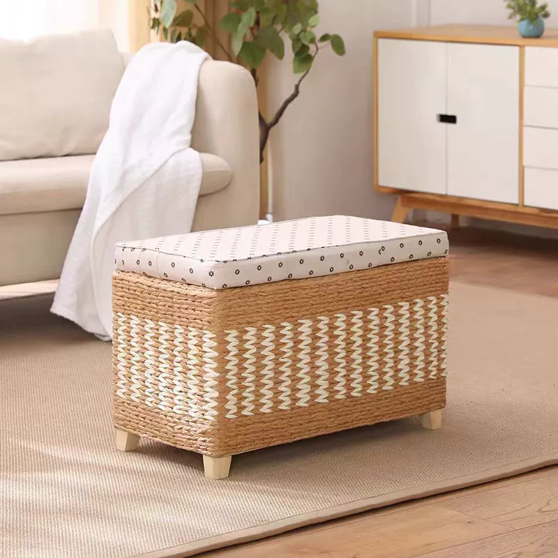 Табурет из ротанга, табурет для хранения, табурет для хранения, журнальный столик, табурет для смены обуви, доска из цельного дерева, бытовой ящик для хранения, диван-табурет