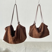 头层磨砂牛皮托特包女大容量通勤包休闲慵懒松弛感单肩包真皮大包