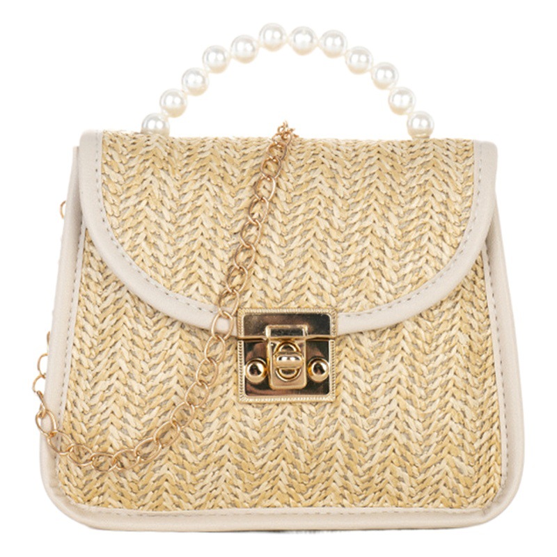 Bolso de mujer 2022 Nuevo tejido Perla Cadena de bloqueo portátil pequeña bolsa cuadrada bolsa de teléfono móvil informal bolsa pequeña de regalo