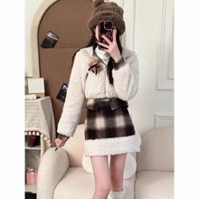 冬季搭配一整套短款毛绒外套学院风半身包臀裙子秋冬两件套装裙女