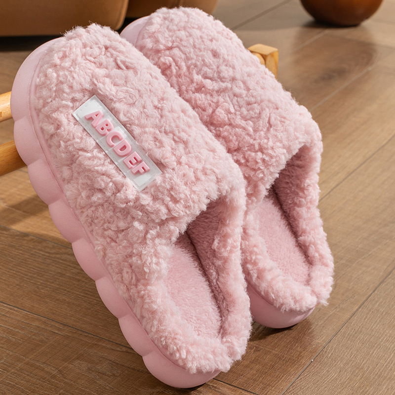 Gran ojo perro Zapatillas de algodón de invierno de las mujeres de felpa de dibujos animados lindo algodón zapatillas de interior casa antideslizante Zapatillas de algodón hombres