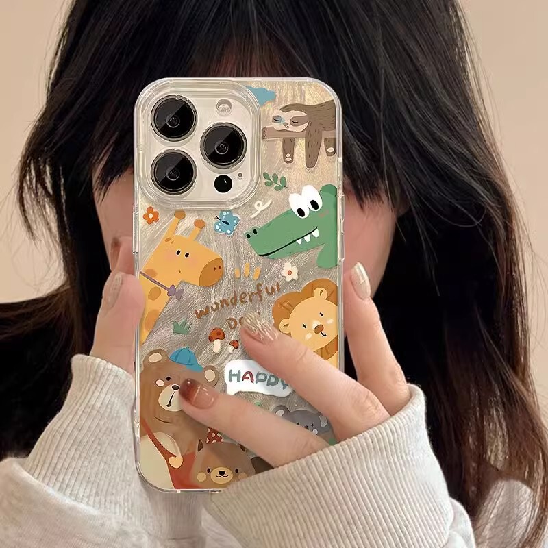 Zoo-Themed iPhone 15 Pro Case, Suitable for iPhone 14, Apple 13, 12, Hard, 11, 8, 18, 18Px, Stylish Painted Ultra-Thin Design