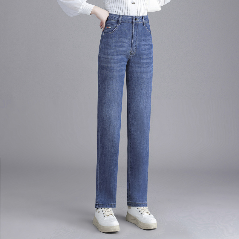 Spring and Summer Light-Colored Straight-Leg Jeans, Plus-Size Middle-Aged Women's Pants, Slim Fit, Stretchy, 2026 Spring Mom Pants, Long Pants