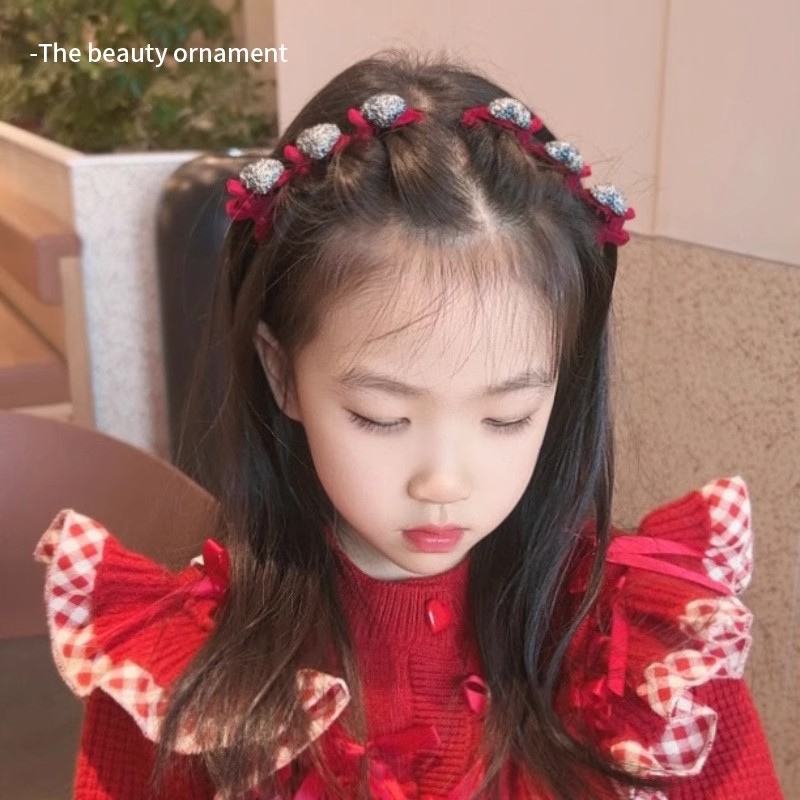 Niños de Año Nuevo acabado de cabello roto artefacto de otoño y invierno flocado rojo amor trenzado clip de cabello para mujeres flanqueado clip