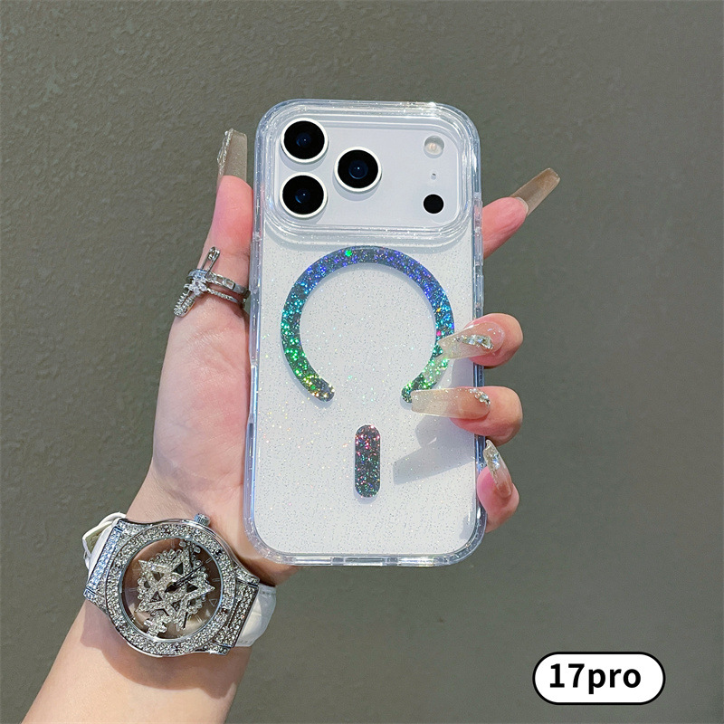 Adatto per telefono colorato magnetico Pro Max trasparente glitter custodia protettiva 17 Pro/17 Air_voghion.com