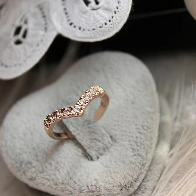 South Korea jewelry heart-shaped diamond ring heart-shaped unique design Diamond-embedded simple ring full Diamond Love tail ring for women