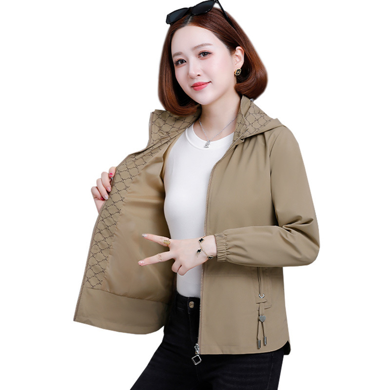 短款外套女春秋款2025新款中年妈妈秋季女装百搭休闲连帽夹克上衣|undefined