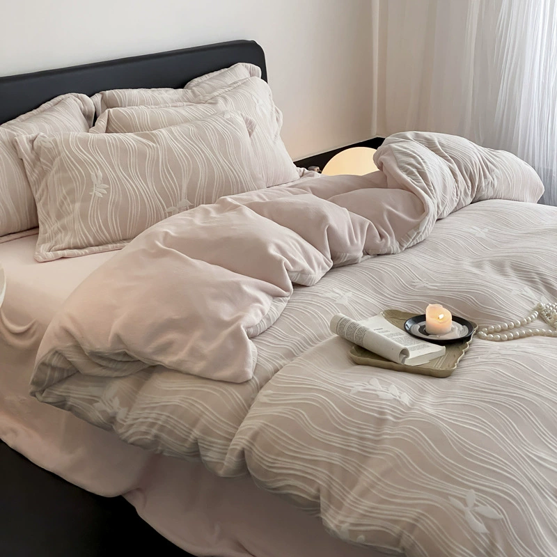 Класс A Гнилое молоко Yunfuri набор из четырех частей простой двухсторонний бархатный простыни одеяло толстые зимние теплые постельные принадлежности 4