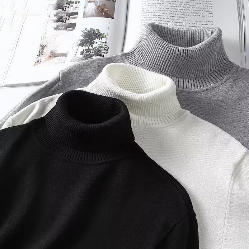 2023 Autumn and Winter New Turtleneck Sweater Men's Korean Style Fashionable Semi-knitted Sweater Inner Base Shirt All-match Youth