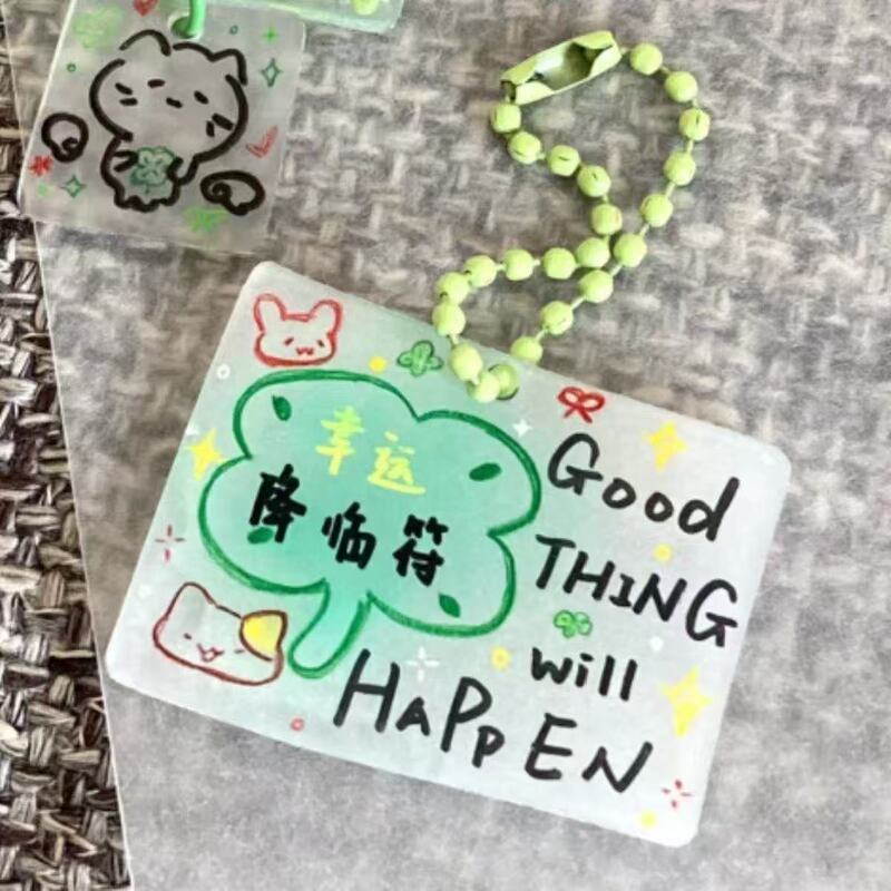 Four-Leaf Clover Lucky Charm Keychain Creative Pendant Acrylic DIY Decoration Student Bag Text Gift